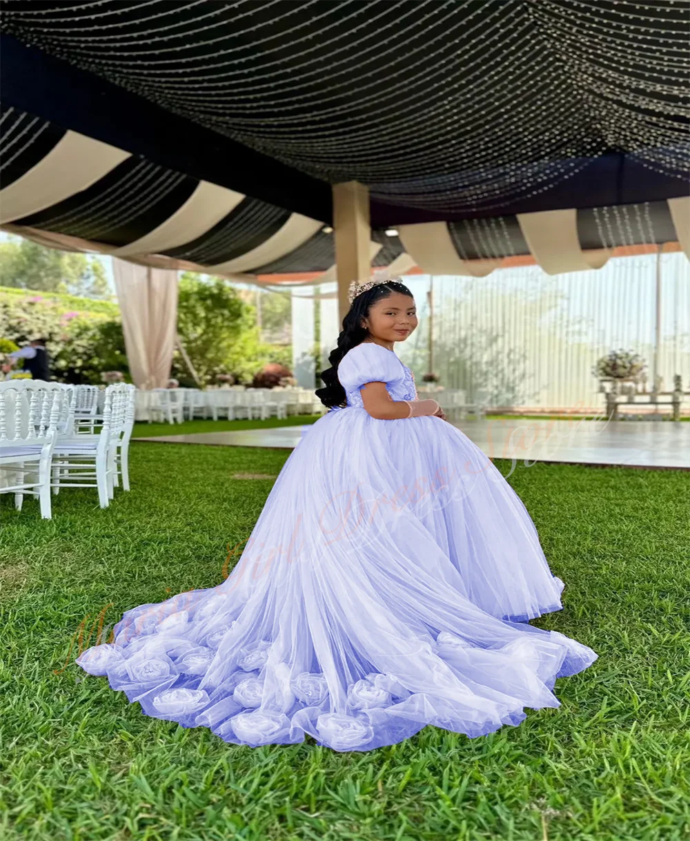 2026 New Children's Wedding Bridesmaid Dress Pink Fluffy 3D Sticker Trailing Luxurious Girl's First Communion Party Dress