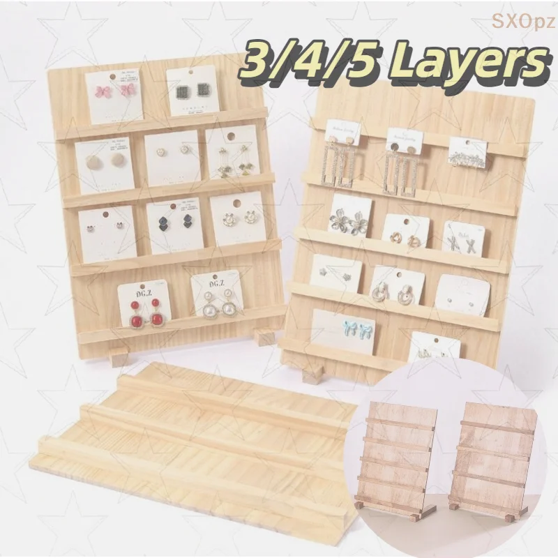 

Wood Earring Display Stands 3/4/5 Layers Jewelry Earring Display Holder Wood Earring Card Holder For Home Shop Organization