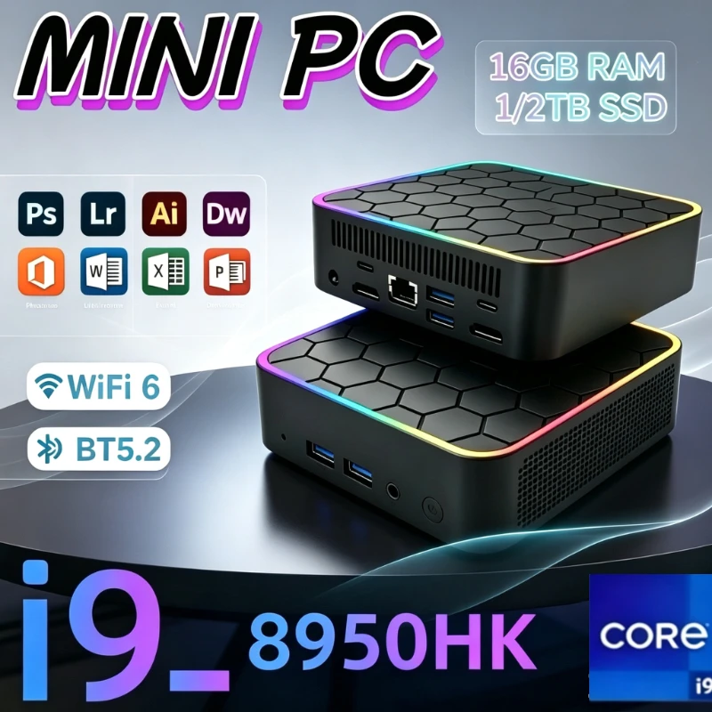High Performance Core i9-8950HK Mini PC 16GB RAM 2TB SSD USB 3.0 High-Speed Compact Desktop PC for Study Office & Gaming, Great.