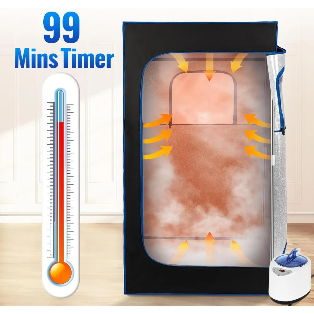 Tragbare Dampfsauna, tragbare Sauna für zu Hause, Saunazelt-Saunabox mit 2,6 l Dampfgarer, Fernbedienung, Klappstuhl, 9 Stufen