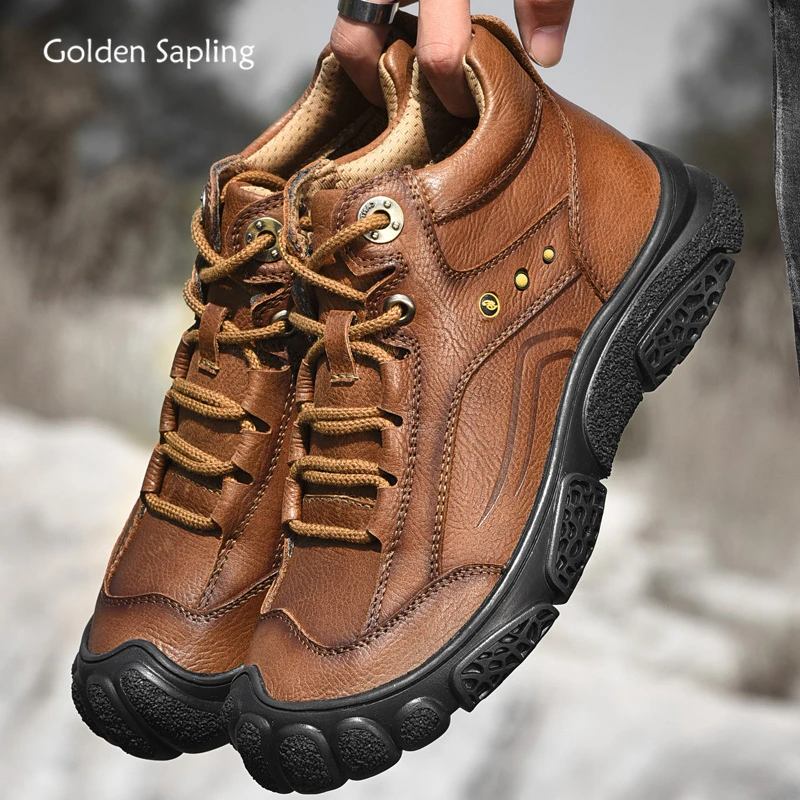 

Golden Sapling Outdoor Men's Boots Genuine Leather Winter Shoes for Men Classics Mountain Trekking Footwear Tactical Ankle Boot