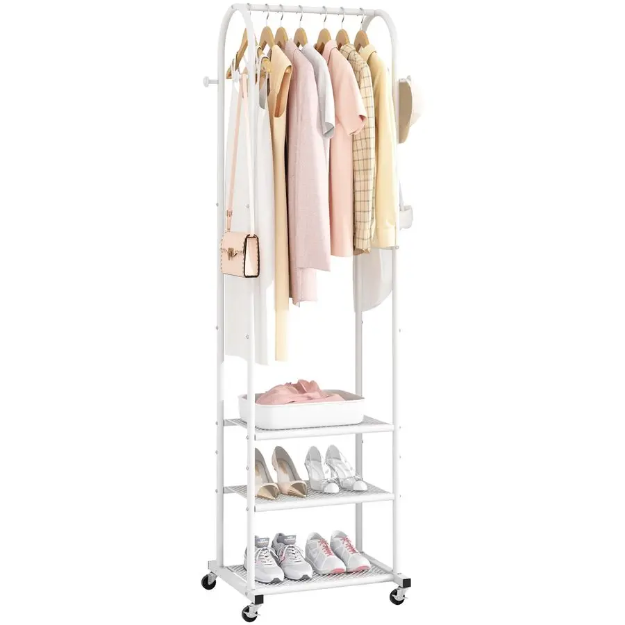 

Heavy Duty Clothing Rack with Wheels,Modern Garment Rack with 3 Metal Shelves, 71.8Inches Display Rack for Hanging Clothes, Han