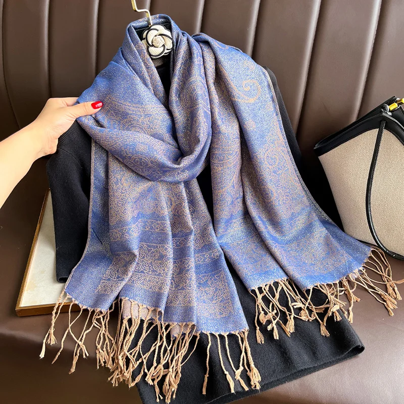 

2025 Autumn Pashmina Hijabs Shawl Muslim Women Warm Winter Scarves Luxury Jacquard Female Paisley Hijab Stoles Headscarf