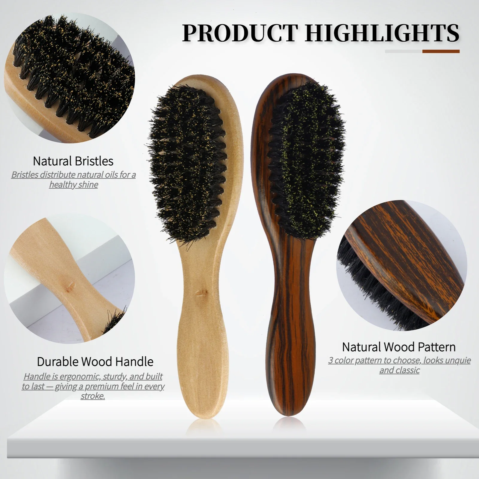 Natural Boar Bristle Brush Comb Anti Static Oval Hairstyle Comb Wood Handle Hairbrush Professional Barber Accessories