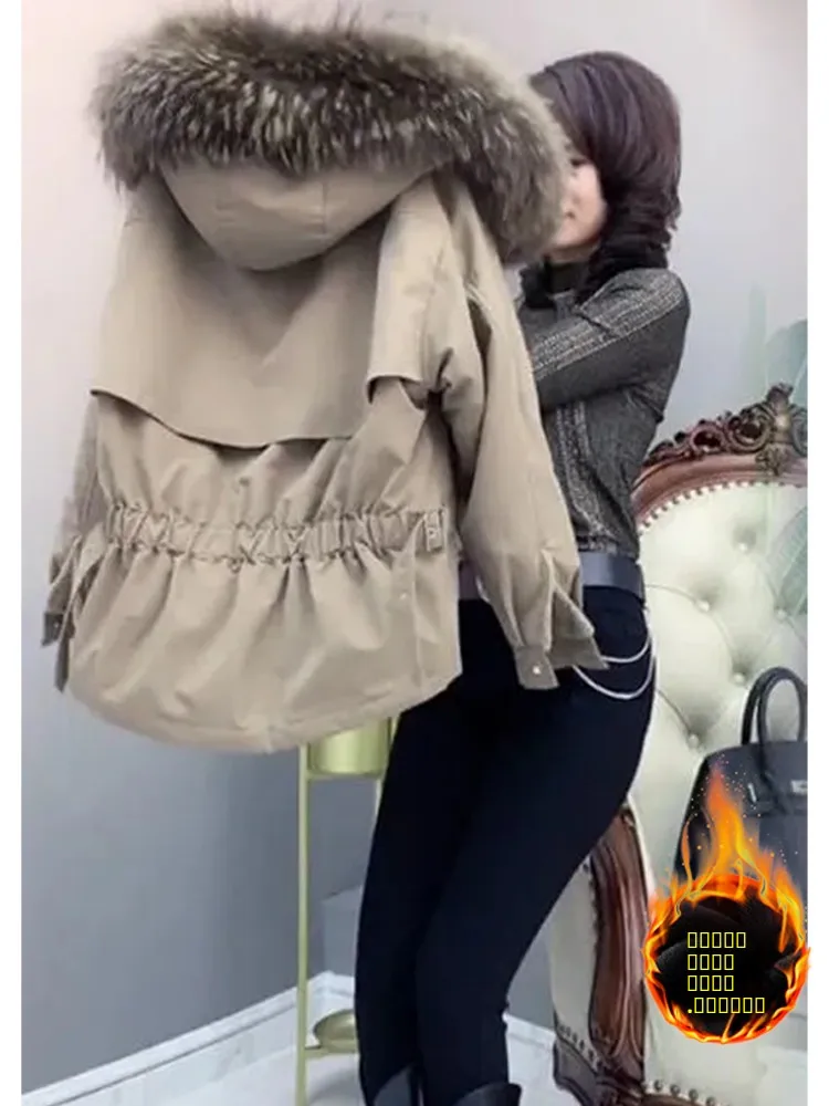 

Женская утепленная хлопковая куртка на флисовой подкладке, осенне-зимняя, новая модель, маленький размер, парка, повседневная, для поездок на работу, свободный крой, на молнии