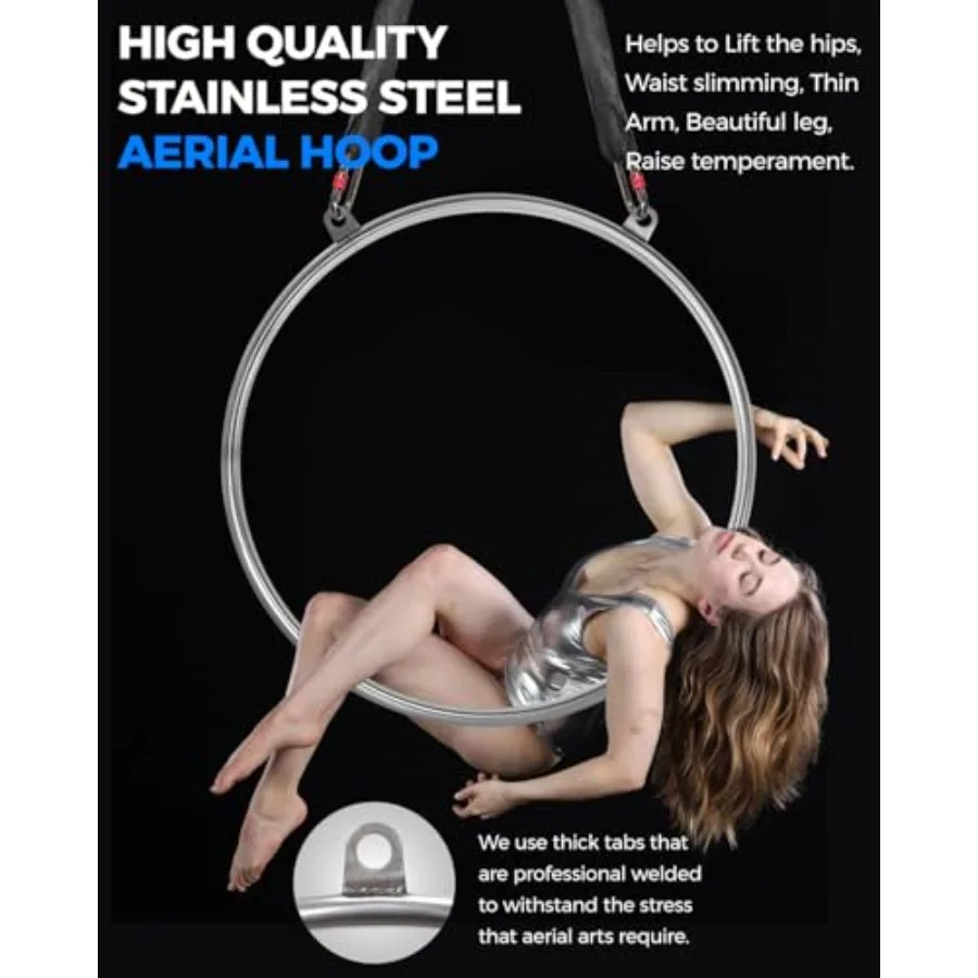 Professional Double-Ear Aerial Hoop Kit for aerial fitness training stainless steel silver 2-ton safety system with anti-slip g