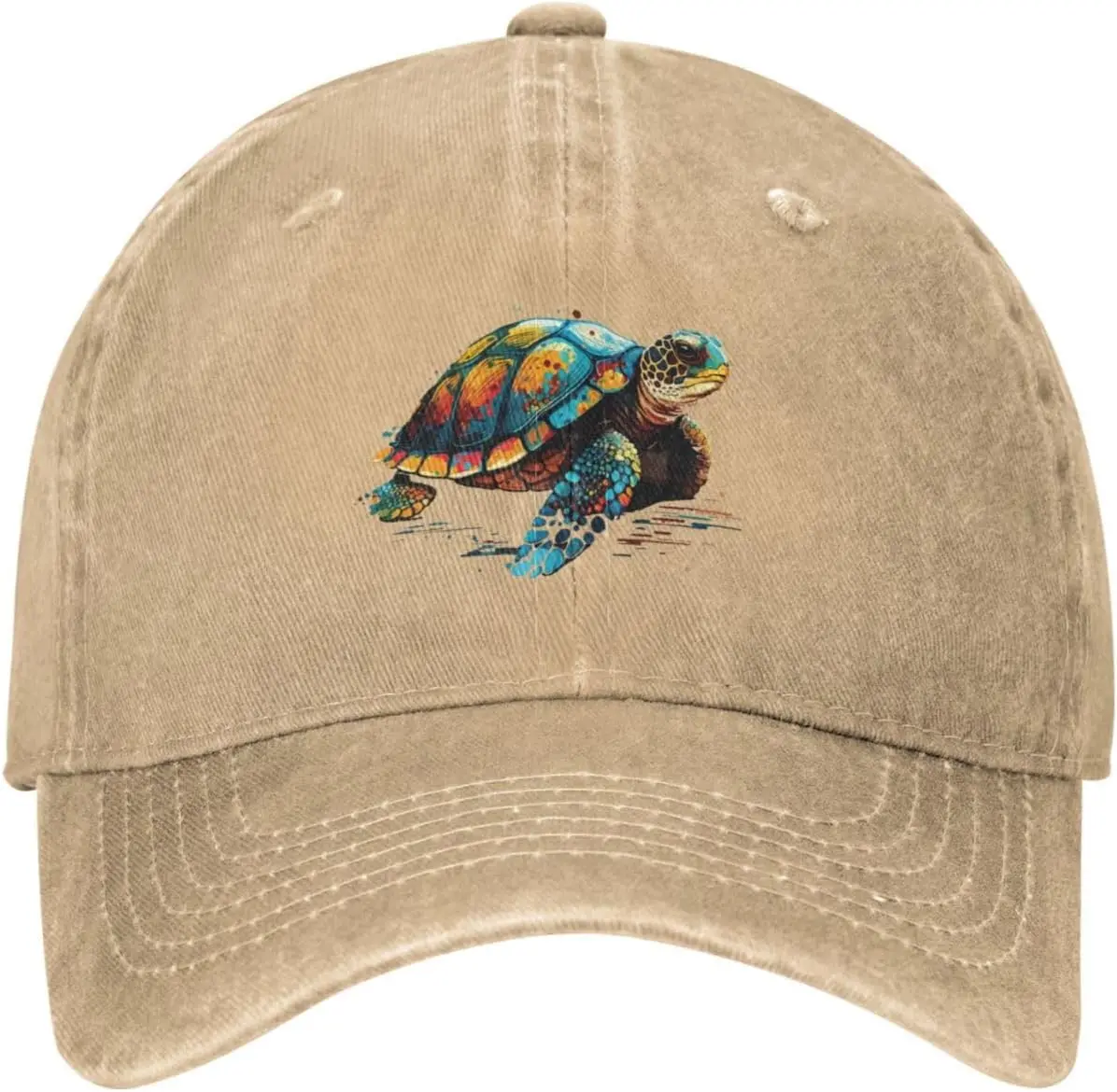 

Colorful Turtle Distressed Adjustable Washed Denim Mens Dad Trucker Hat Baseball Ball Cap for Men