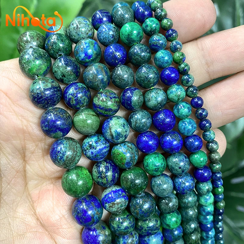 Natural Chrysocolla Azurite Round Loose Spacer Stone Beads for Jewelry Making DIY Bracelets Earrings 4/6/8/10/12mm 15