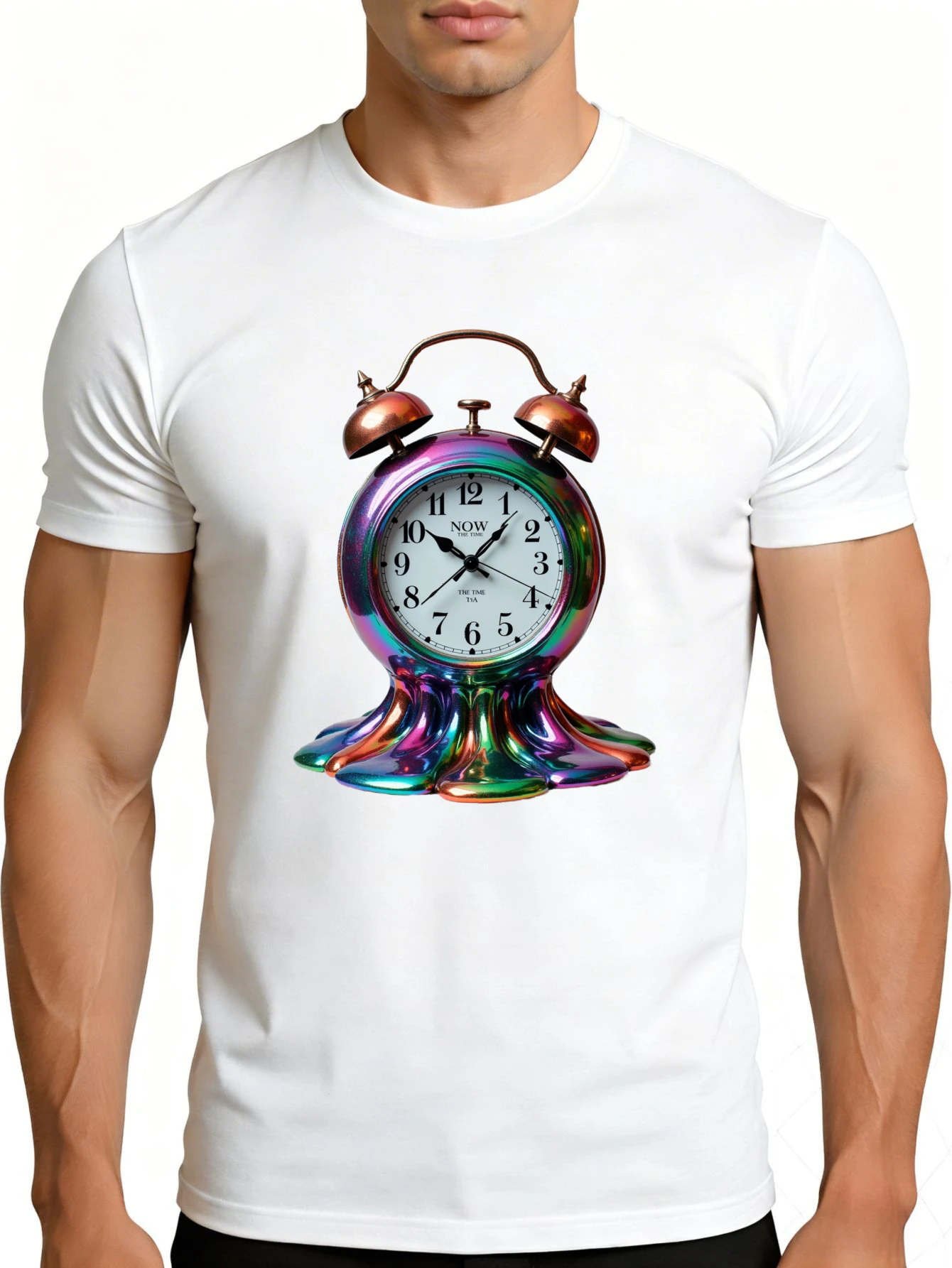 Men's Graphic T-Shirt - Breathable, Soft, Lightweight - Colorful Melting Clock Design - Vintage Fun Graphic Casual Short Sleeve Summer Top, Gift for Him