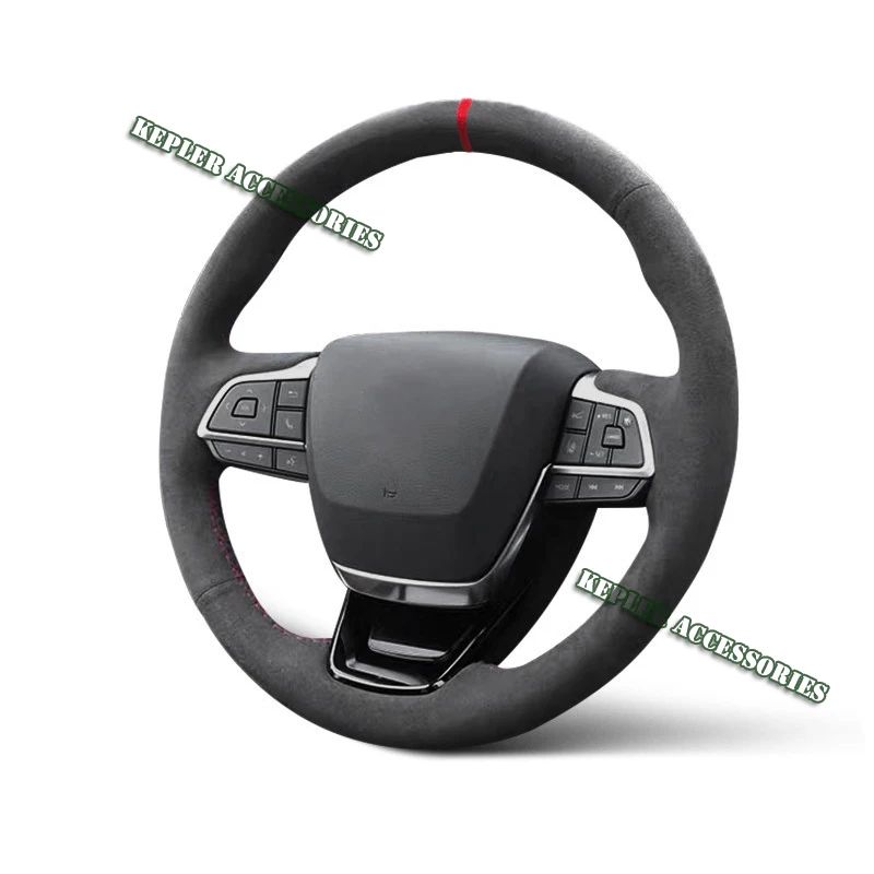 Genuine Leather Red Thread Steering Wheel Cover for Alcantera Car Accessories Specifically for Toyota Highlander Sienna 2022