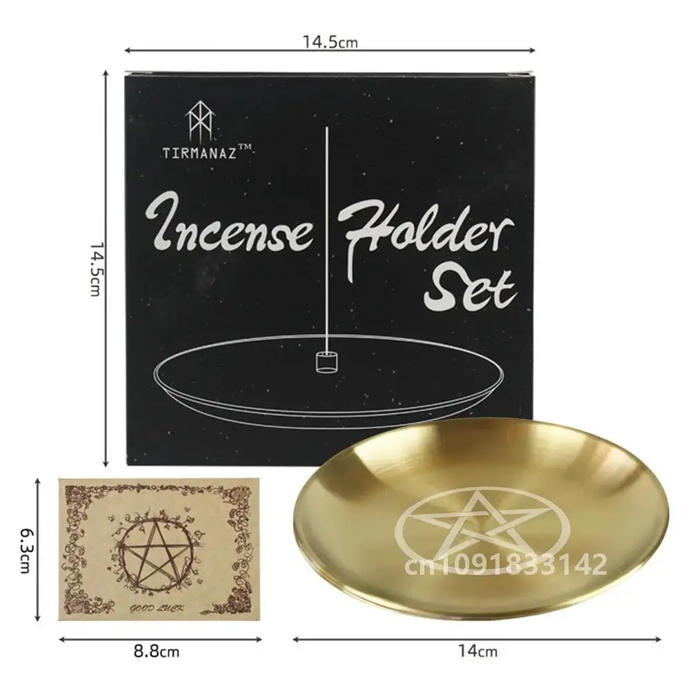 14cm Pentagram Altar Ritual Burning Holder Plate Stainless Steel Offering Burning Flat Bowl Witch Magic Tarot for Smudging Decor