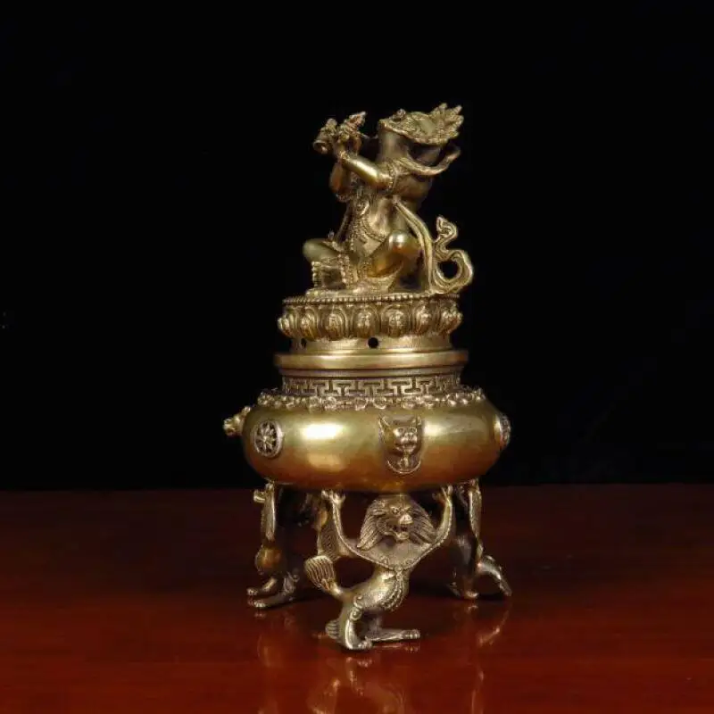 Antique copper incense burner Tibetan style home Buddhist hall offering Yeshe Tsogyal decoration exquisite handicraft