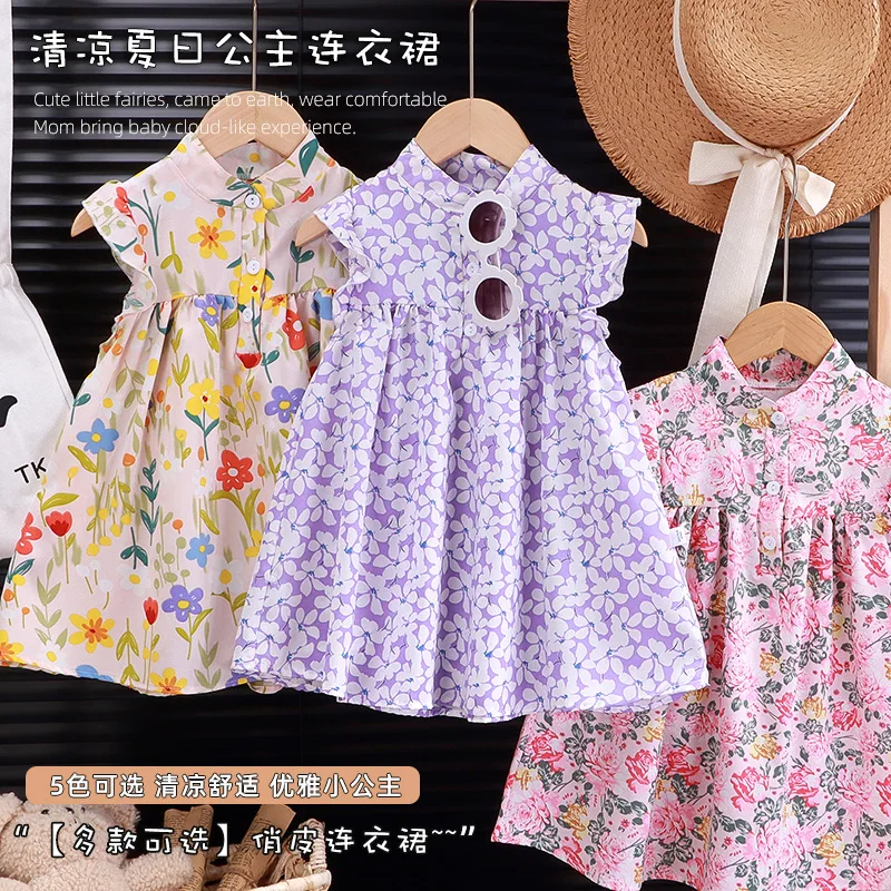 Ditsy Blumen-Sommerkleid für Mädchen – A-Linien-Sommerkleid mit gestuftem Rüschenrock, Blumenmädchenkleider, Partykleid für Kinder und Mädchen