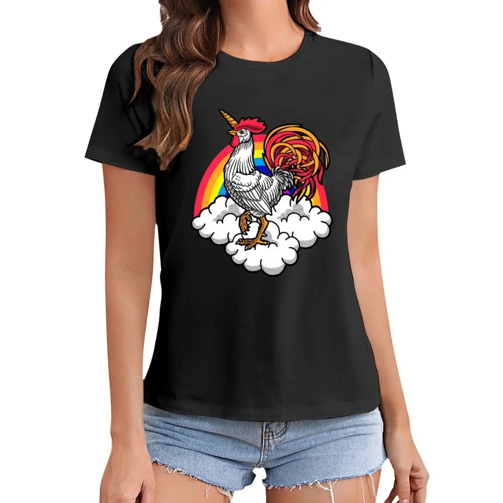 

Unicorn Chicken Rainbow T-Shirt blacks tops t shirt for Women