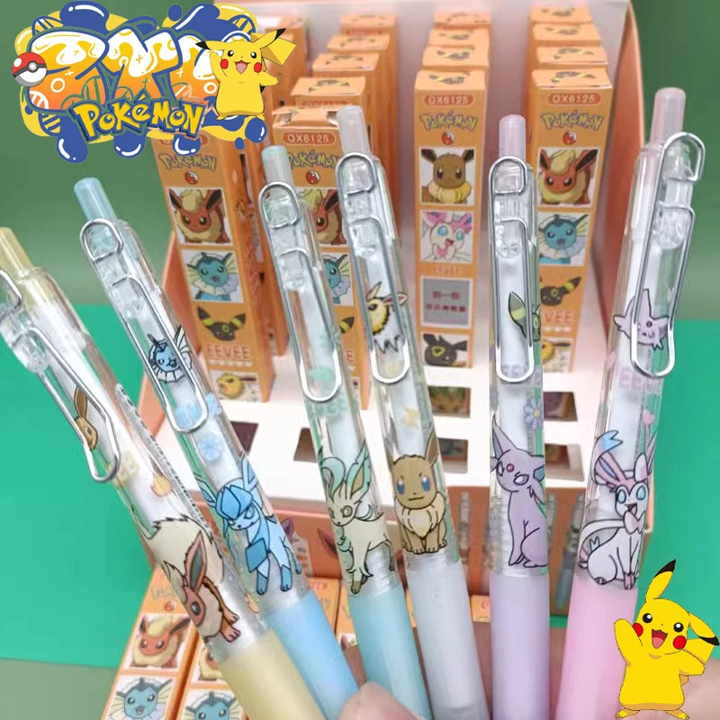 Fashion Anime Random 1pcs Pokémoned Pikachu Gel Pens 0.5mm Canvas Student Blue Black Gel Pen Neutral Refill A Gift for A Friend