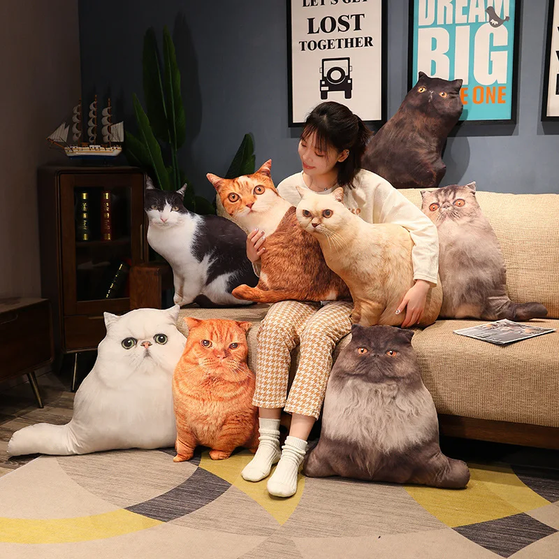 50CM Real Life Cat Cushion Vivid Cat Plush Pillow Simulated  Stuffed Animal Plush Toy Bedroom Sofa Decor Throw Pillow