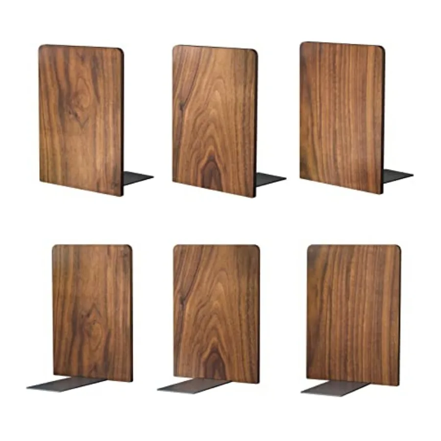 

Large Bookend Hold Heavy Books- 7x4x5in 3 Pack Wood Bookends for Heavy Books Heavy Duty Walnut Book Ends for Men Wood Bookends