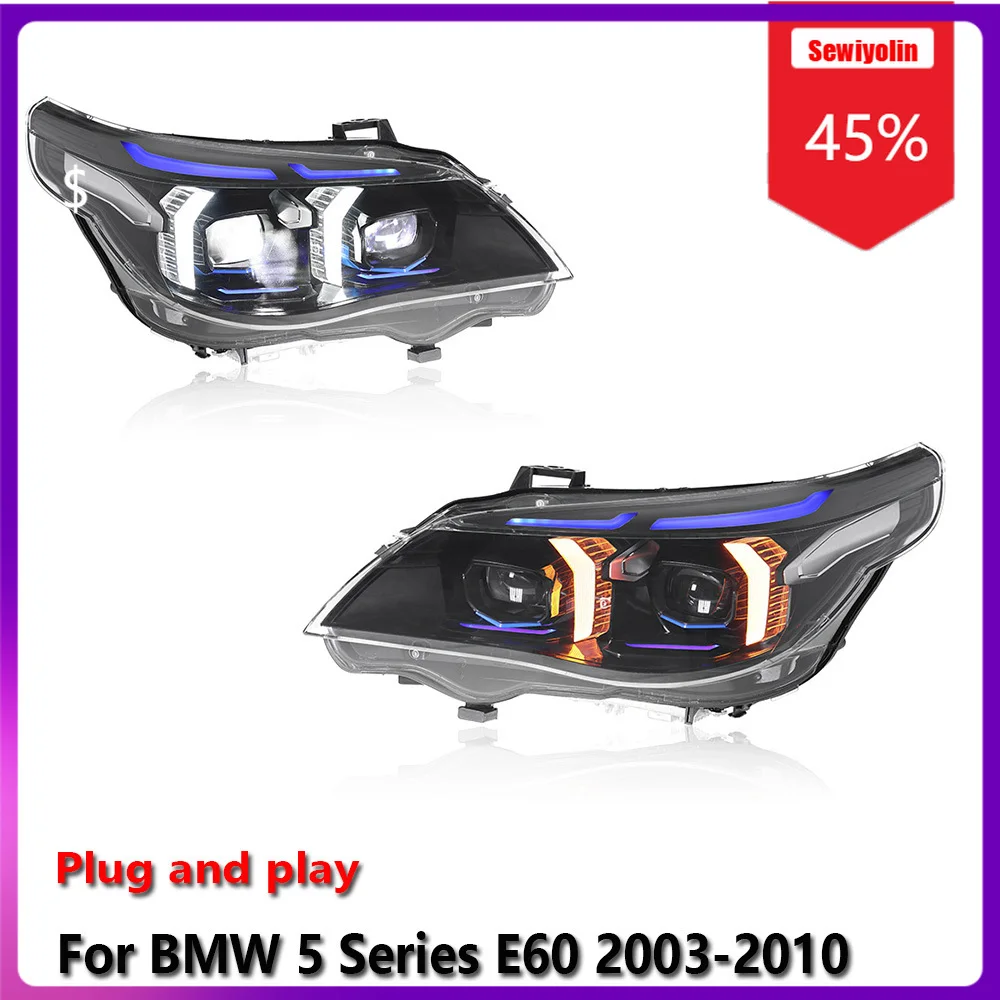 

Автомобильные светодиодные фары в сборе для BMW 5 серии E60 2003-2010, противотуманные фары DRL, стоп-сигналы поворота Plug and Play