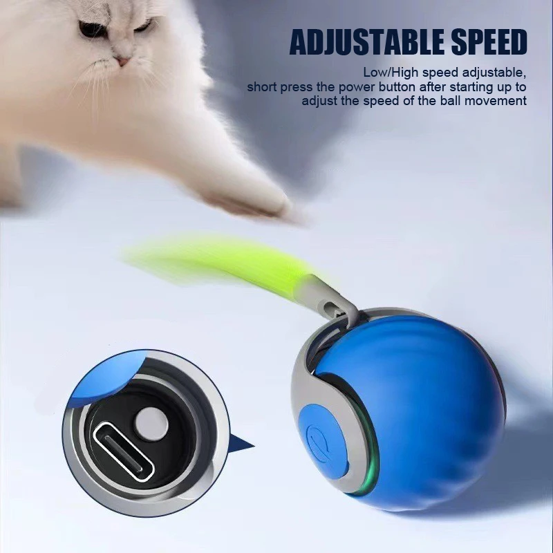 Cat Interactive Ball Toys Automatic Rolling Ball Faux Tail Rechargeable Smart Pet Electric Toy Dog Cat Training Imitate Mouse