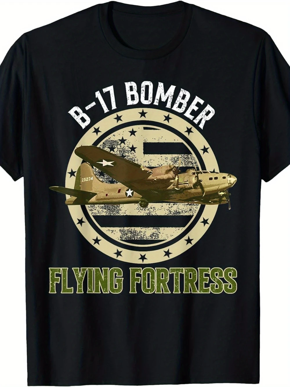 Men's Vintage B-17 Bomber The Flying Fortress T-Shirt Relaxed Fit Short Sleeve Bomber Graphic with B-17 Aircraft Flying Fortress