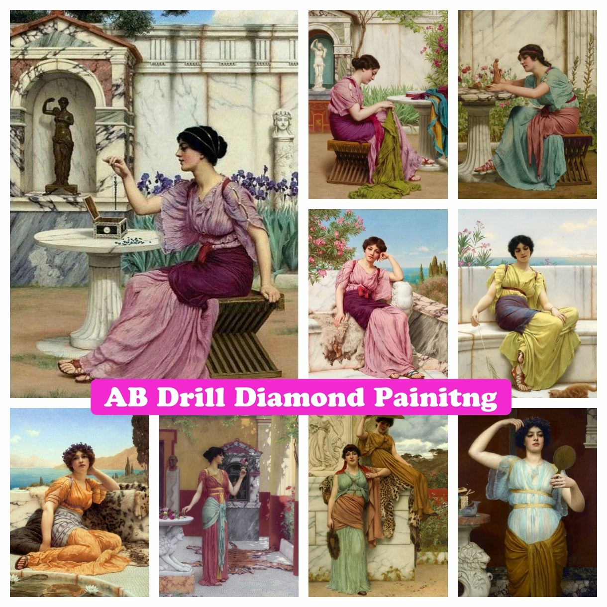 

John William Godward Art Woman 5D DIY AB Drills Diamond Painting Sweet Dreams Fantasy Cross Stitch Embroidery Mosaic Home Decor