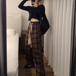 Plaid Wide-leg Women's High-waisted Thickened Cuffed Straight Retro Loose Slimming Casual Pants