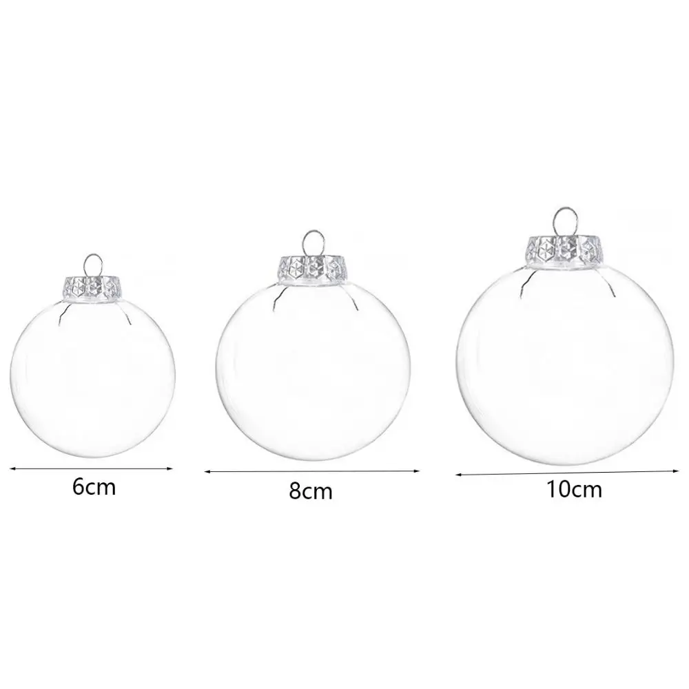 6 uds 6/8/10cm bola de Navidad de plástico transparente rellenable PET adornos colgantes para árbol de Navidad DIY adorno de plástico transparente Año Nuevo