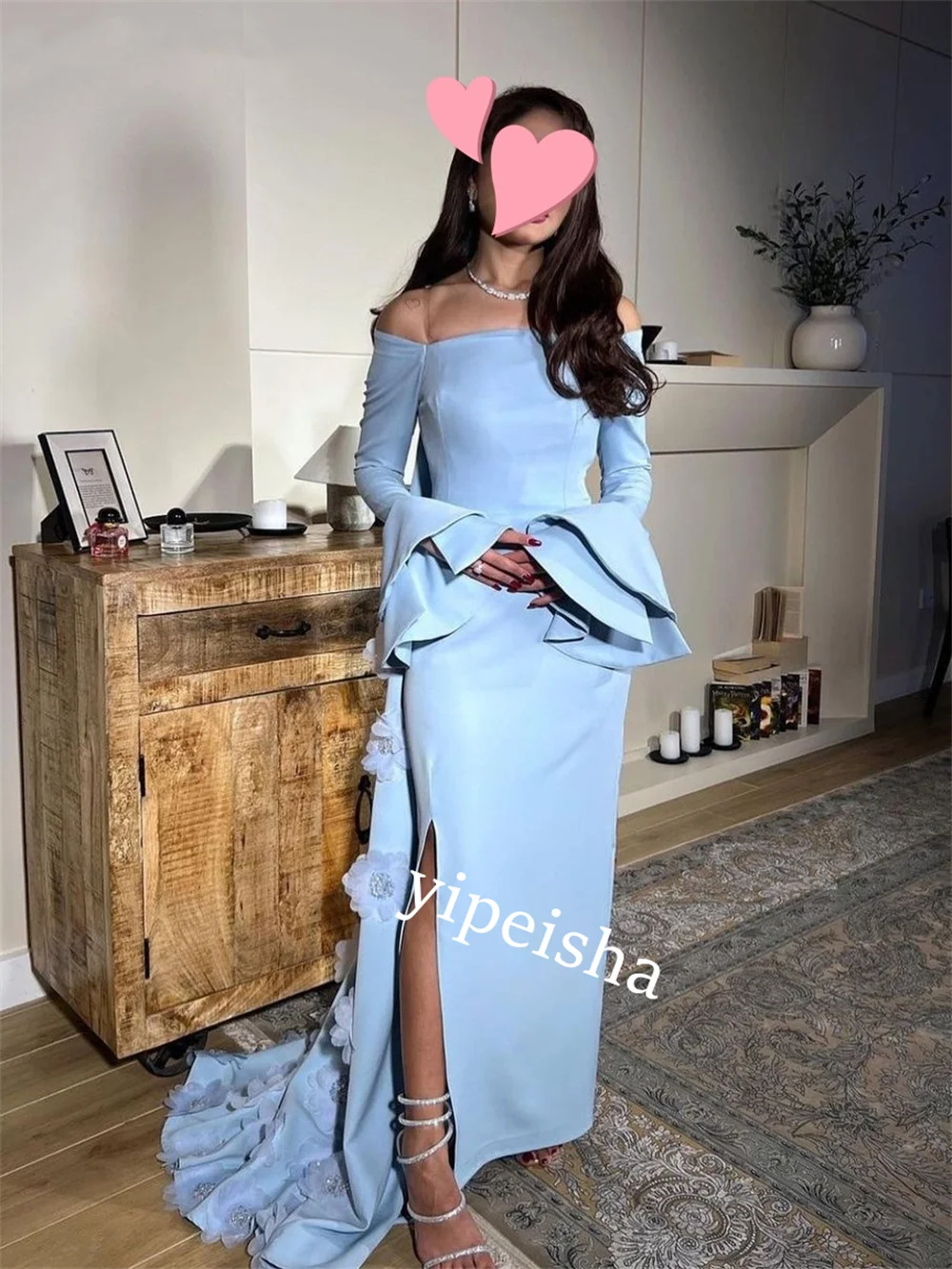 Jiayigong  Jersey Applique Formal Sheath Off-the-shoulder Bespoke Occasion Gown Midi Dresses Saudi Arabia  