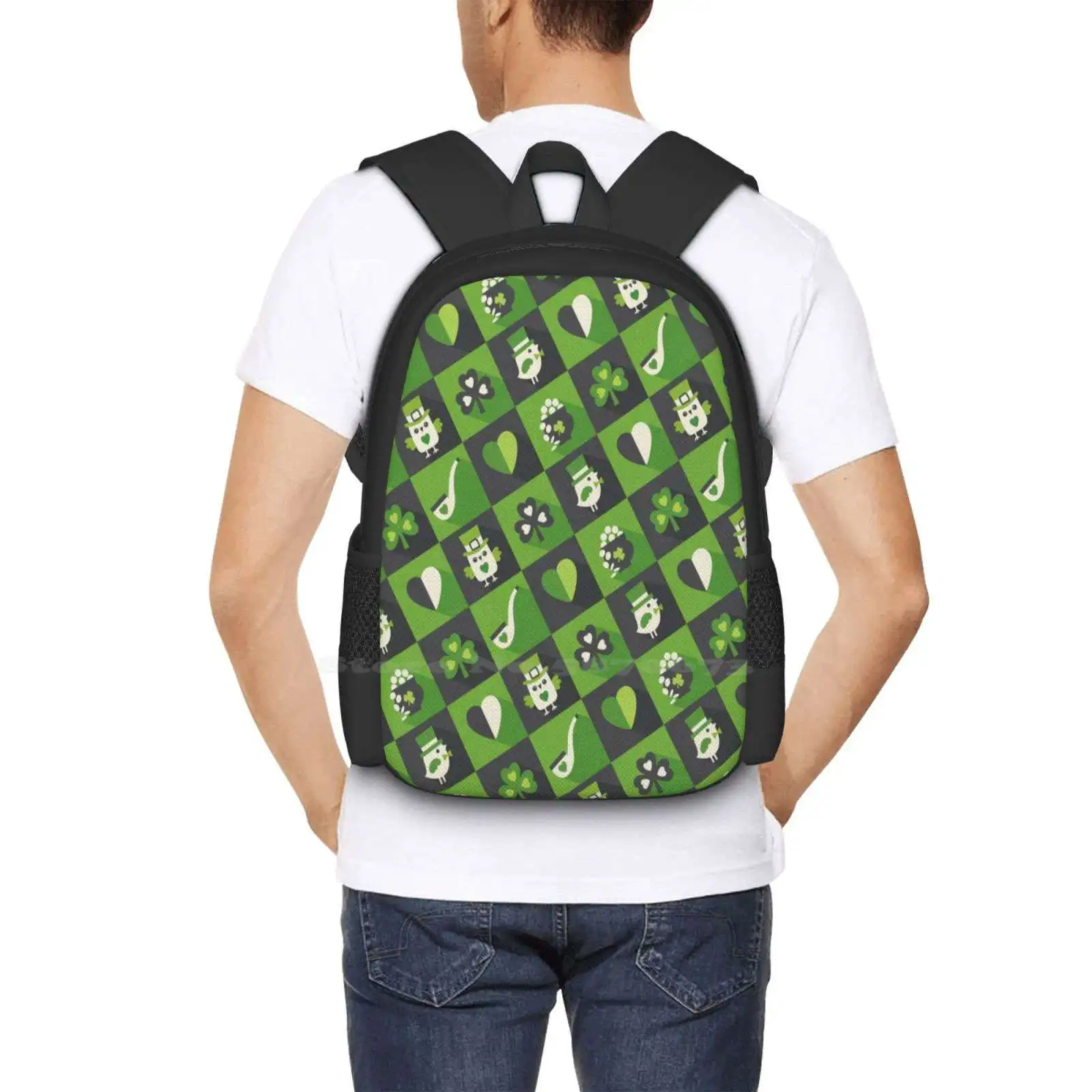 Irish Eyes Are Smiling Hot Sale Backpack Fashion Bags Irish Pattern Ireland Emerald Pantone Greenery Geometric Leprechaun Owl