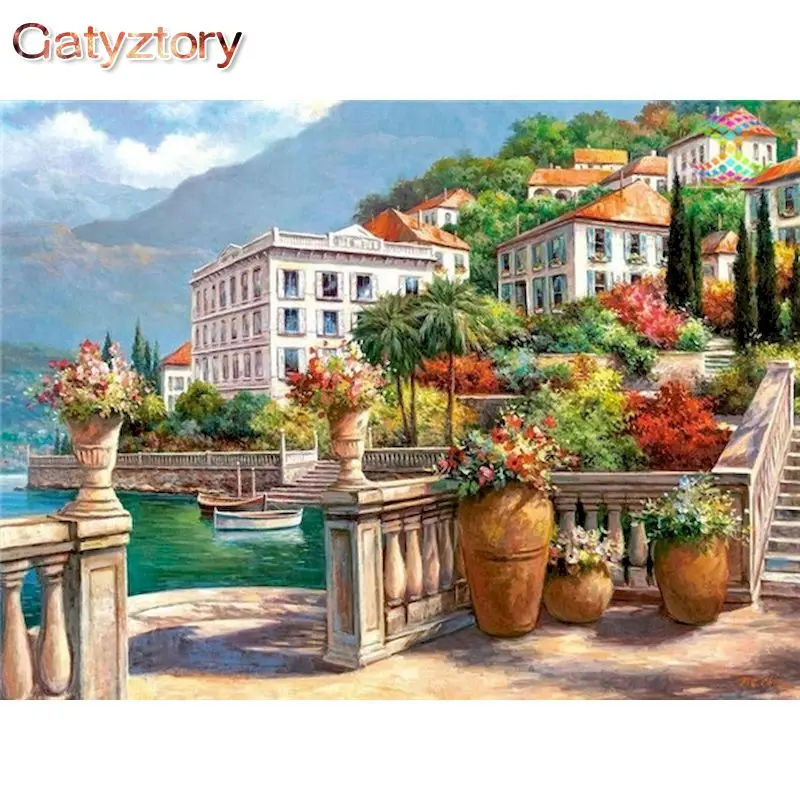 

GATYZTORY 60x75cm Frame Painting By Numbers Kits For Adults Villa Scenery Picutre Diy Paint By Numbers Handmde Wall Art Picture