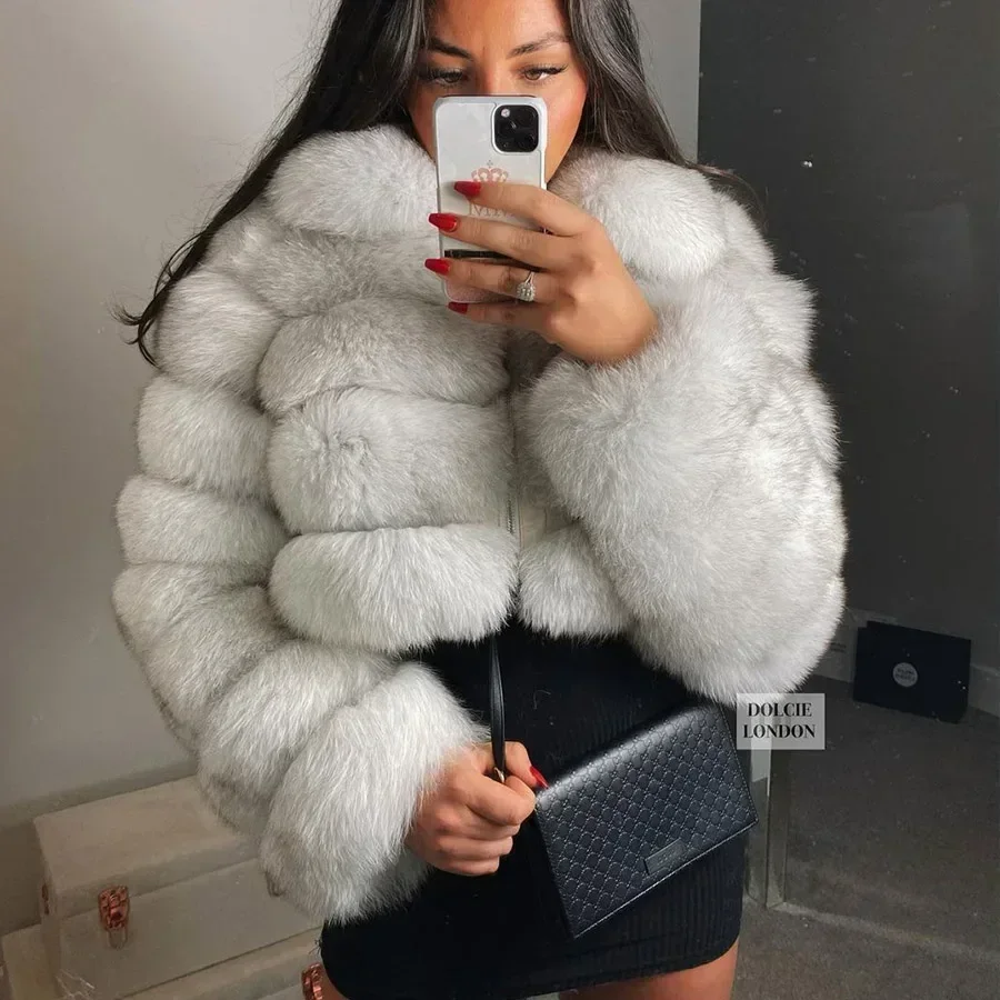 2024 Maomaokong Real Fur Jacket  Women Winter Short Natural real Fox Fur Lady Zipper Fur Coat Female Warm Jacket  with Collar