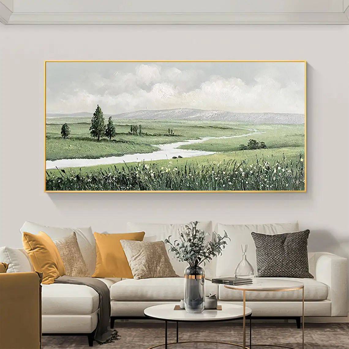 

Abstract Landscape Oil Painting Hand Painted on Canvas Modern Green Art Grassland Painting Custom Large Wall Art Home Decoration