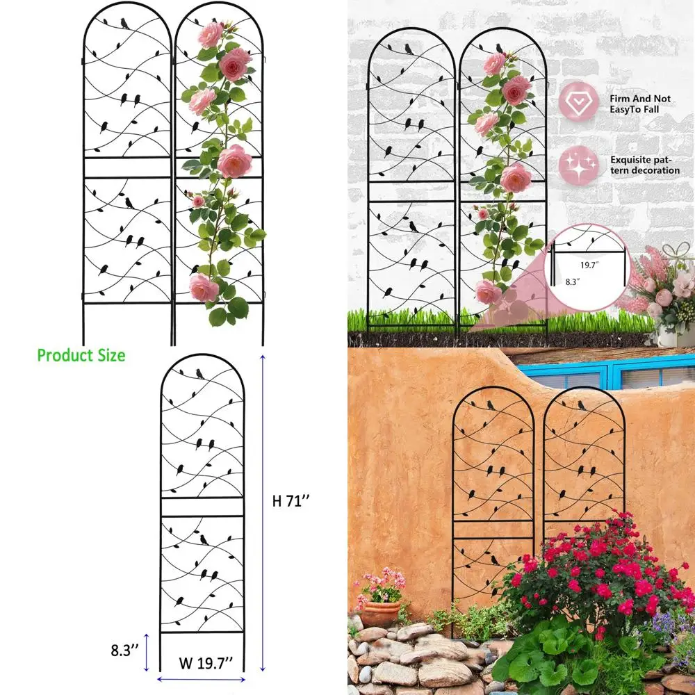 

Heavy-Duty Black Metal Garden Trellis for Climbing Plants, Rustproof and Durable, Ideal for Roses and Vines, 71 x 19.7