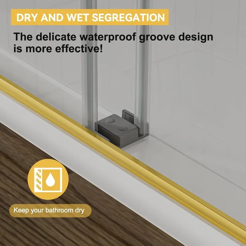 Porta doccia con chiusura morbida da 56-60 pollici di larghezza - Doppio cursore senza telaio dorato, vetro da 8 mm