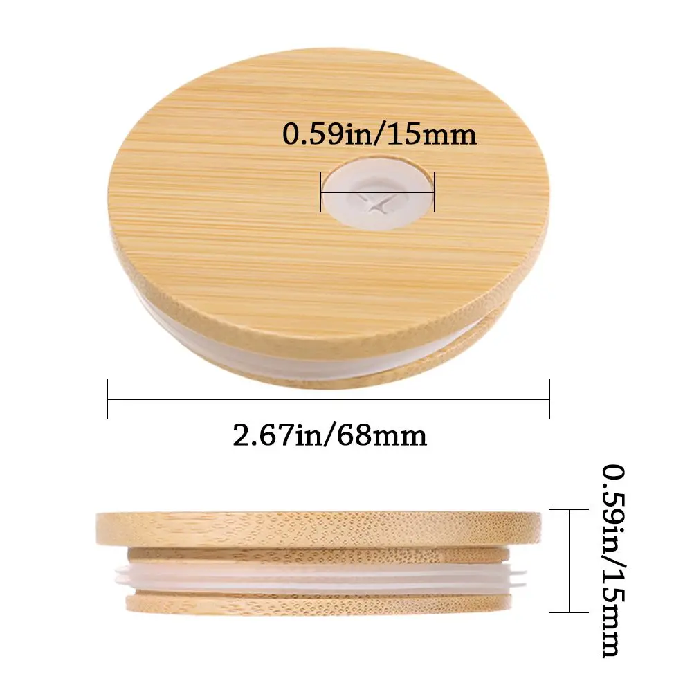 Reusable Bamboo Wood Wide Mouth Cup Eco Covers Cap Lids With Straw Hole Smoothies Canning Storage Bottles Mason Jar Lid