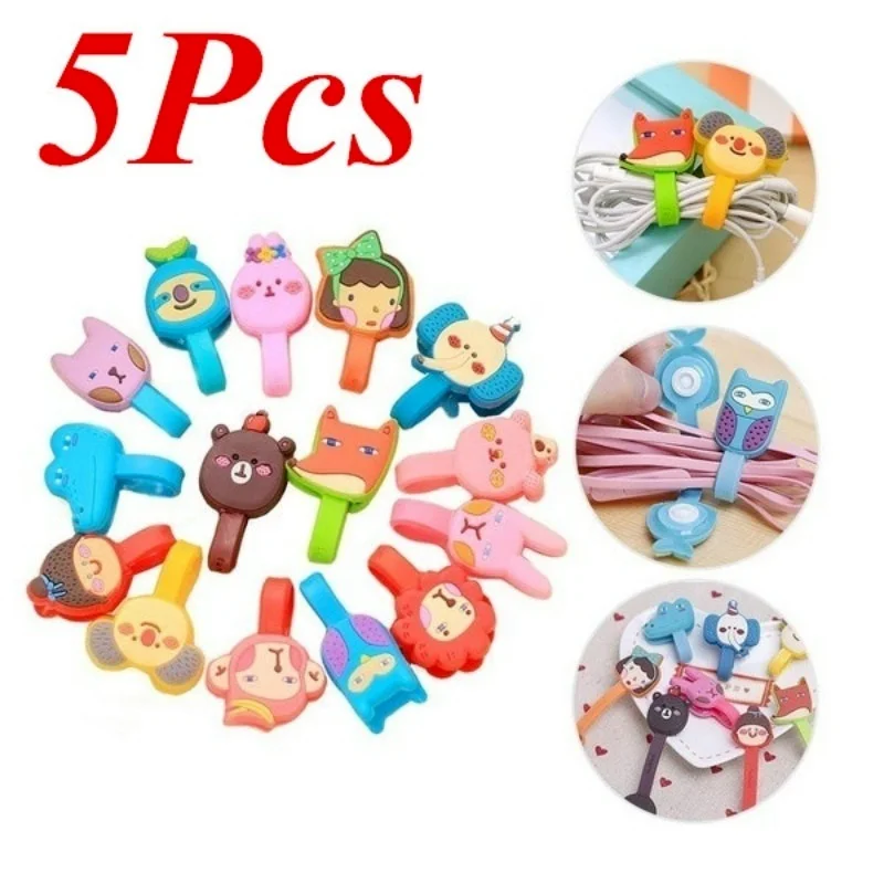 5Pcs Headphone Cable Wire Cord Winder Organizer Clip Wrap Cute Cartoon Earphone Consumer Electronics Accessories