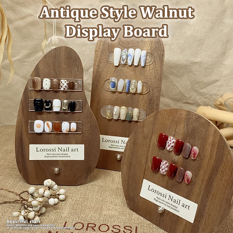 Ancient Style Nail Art Color Board Walnut Display Board Adornment Wear Nail Polish Glue Color Card Manicure Sample Display Rack