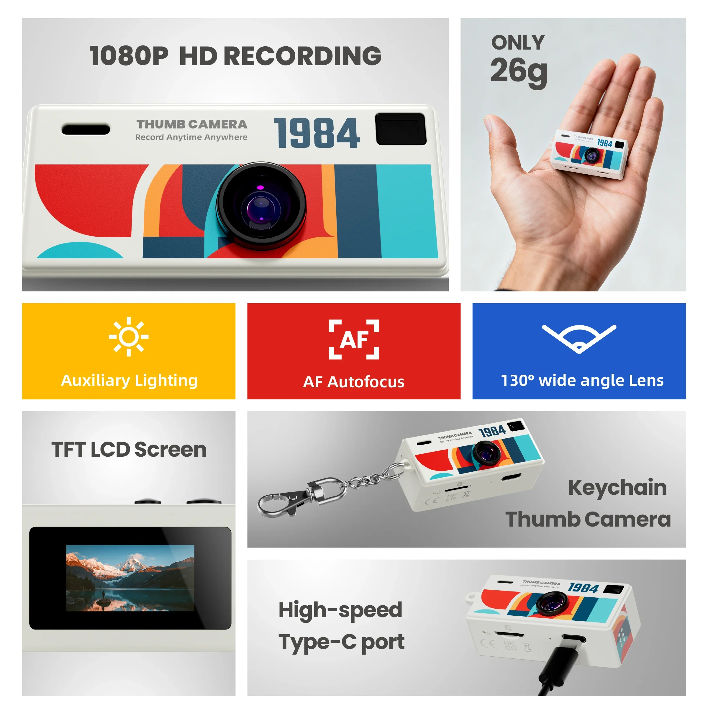 Retro Style Thumb Digital Camera Built Into Key Ring To Capture Daily Scenery While Stored Inside Backpack Bags