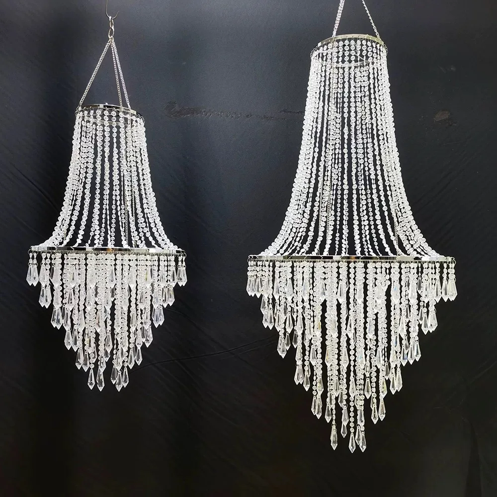

Crystal Ceiling Decoration with Iron Art Acrylic Bead Curtain for Wedding Event Party Venue Stage Background Arrangement 2PCS