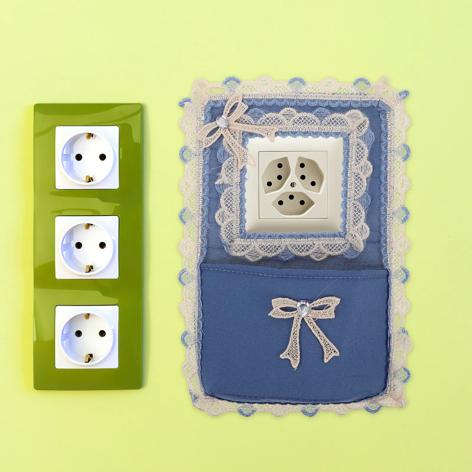 Fabric Lace Light Switch Covers Floral Decorative Outlet Covers Pocket Storage Switch Plate Vintage Style Home Wall Decor