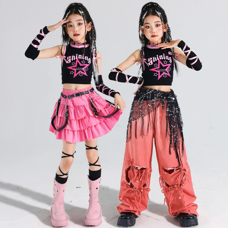 T-shirt Hip Hop pour adolescentes, gilet, pantalon Cargo, jupe, short de danse de rue, Costume de Jazz K-pop pour filles, ensembles de vêtements pour enfants, Streetwear pour enfants