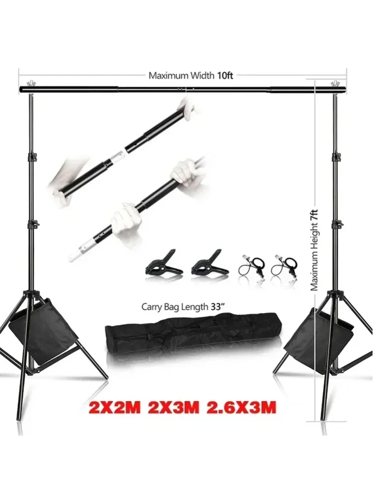 Stojak na tło fotograficzne 2x2M/2x3M/2.6x3M z 4 tłościami, wytrzymały, przenośny zestaw do transmisji na żywo, wywiadów i sesji zdjęciowych. — 2