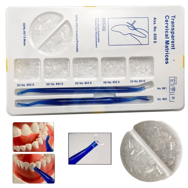 Dental Transparent Cervical Matrices Flexibility Optimal Tooth Adaptation Non-Stick Design Matrix Thin Edges Control of Filling