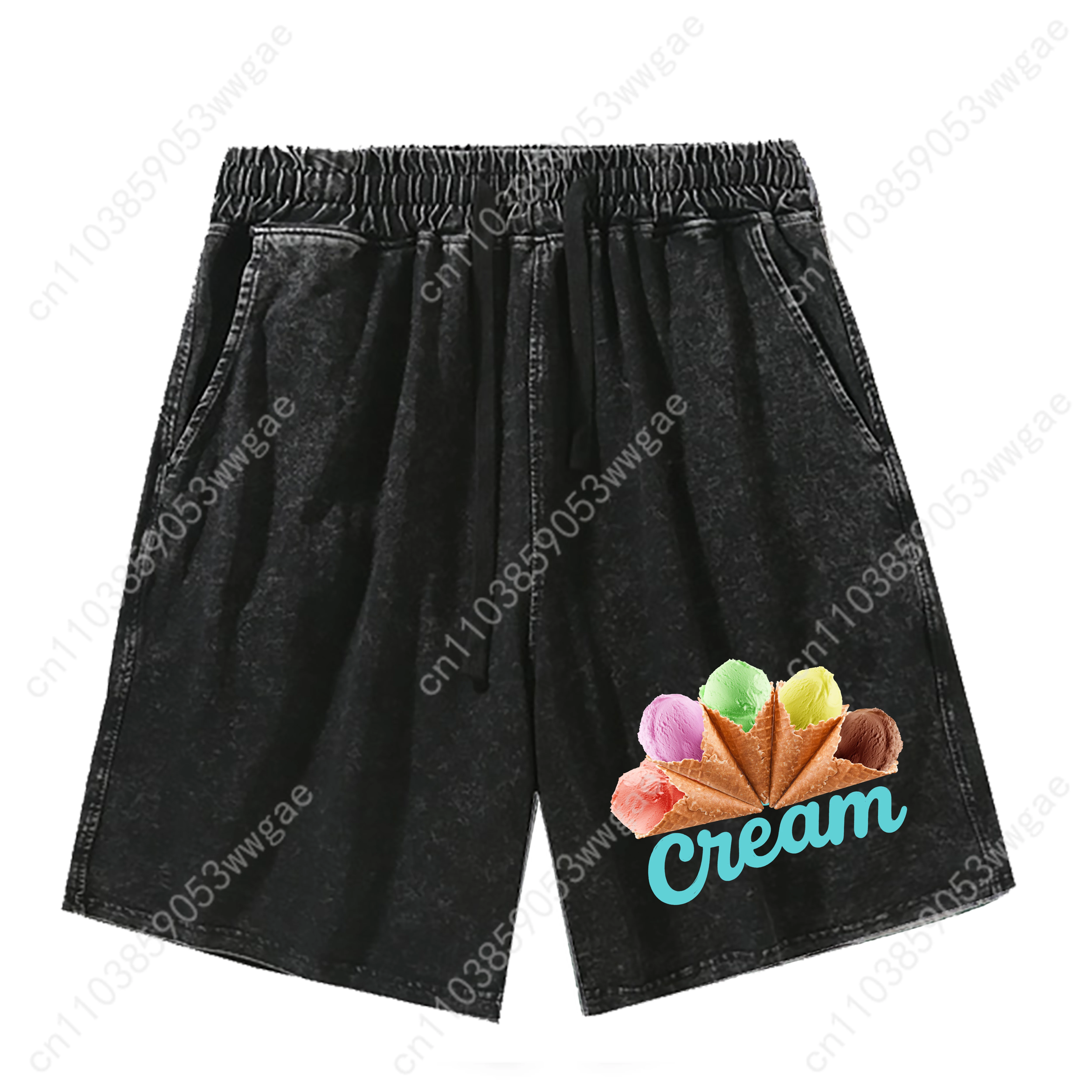 Ice Cream Shorts Mens Womans Teenagers Retro Short Pants Vintage Fashion Elastic Soft Beach Shorts