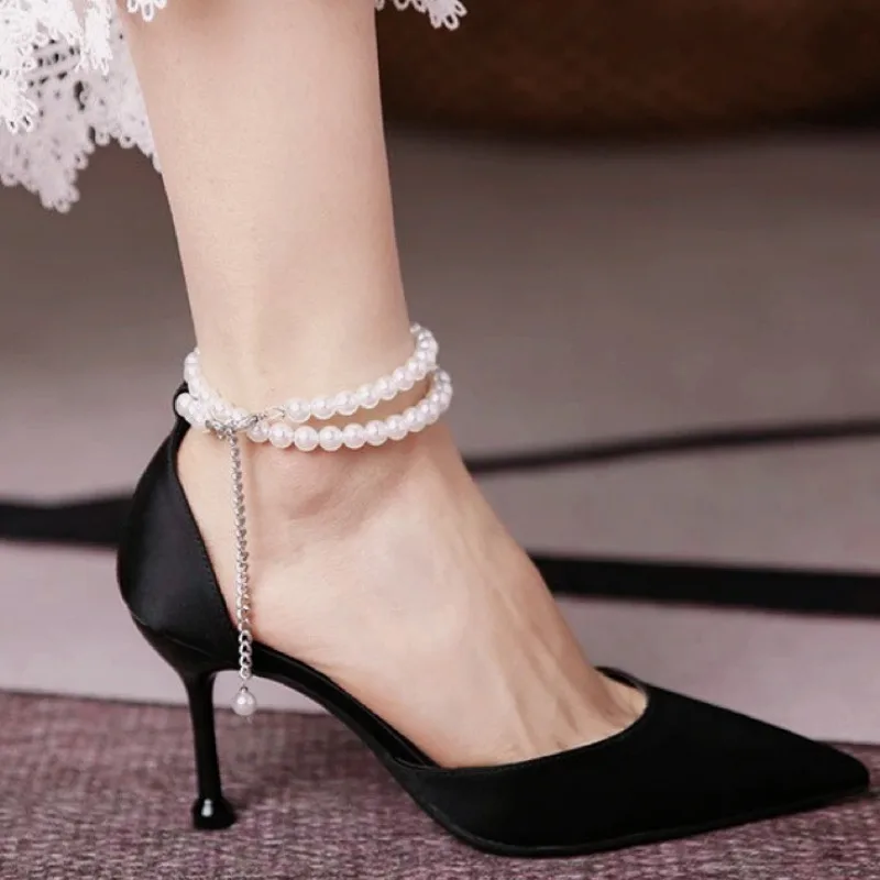 2 Pieces Pearl Chain Sandals Accessories Fashion Elegant Anti Drop Shoe Chain for High Heels Vintage Luxury Shoe Charms Designer