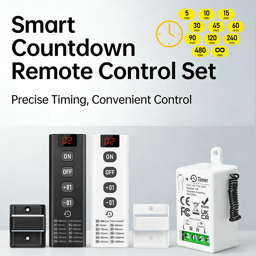 433MHz Timer Switch,Programmable Time Relay AC 110V 220V 230V 10A Mini Receiver with Transmitte,Wireless Remote Control