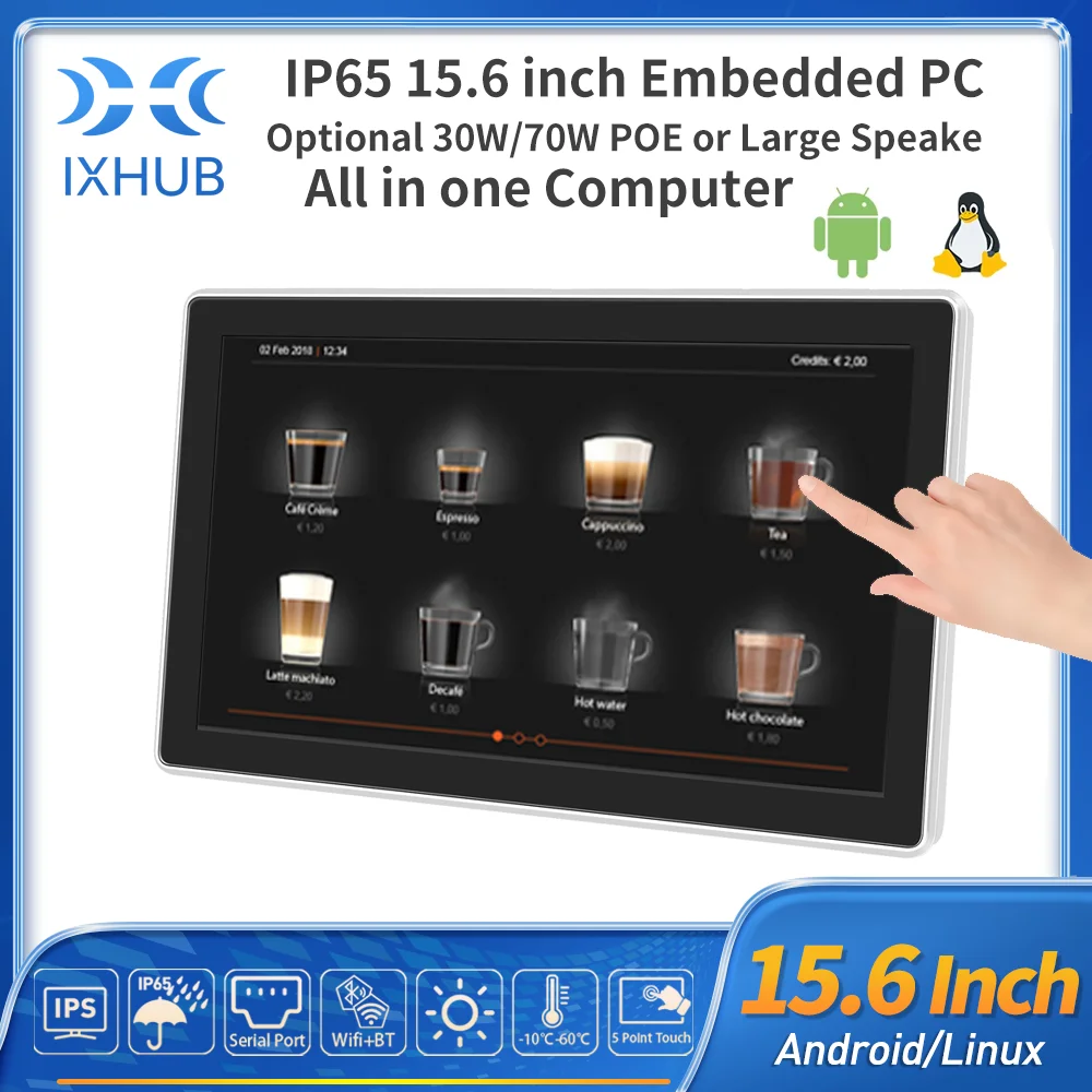 

New IXHUB 15.6Inch Industrial Embedded Open Frame Panel PC HMI Monitor IP65 Rear Embedding All In One Beverage PC Android Ubuntu