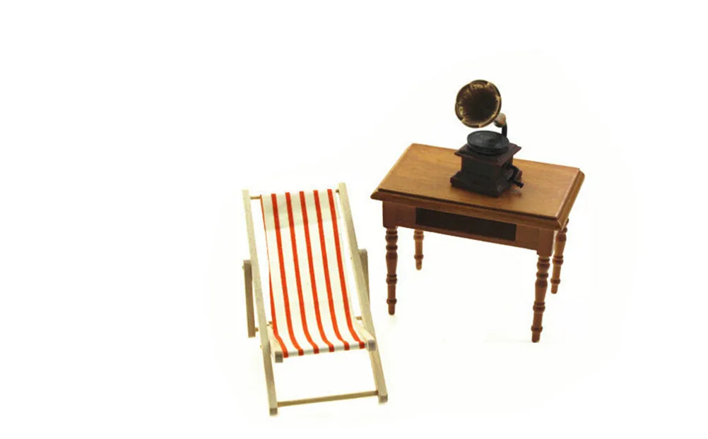 1:12 Scale Dollhouse Foldable Wooden Deckchair Lounge Beach Chair For Dolls House Wholesale