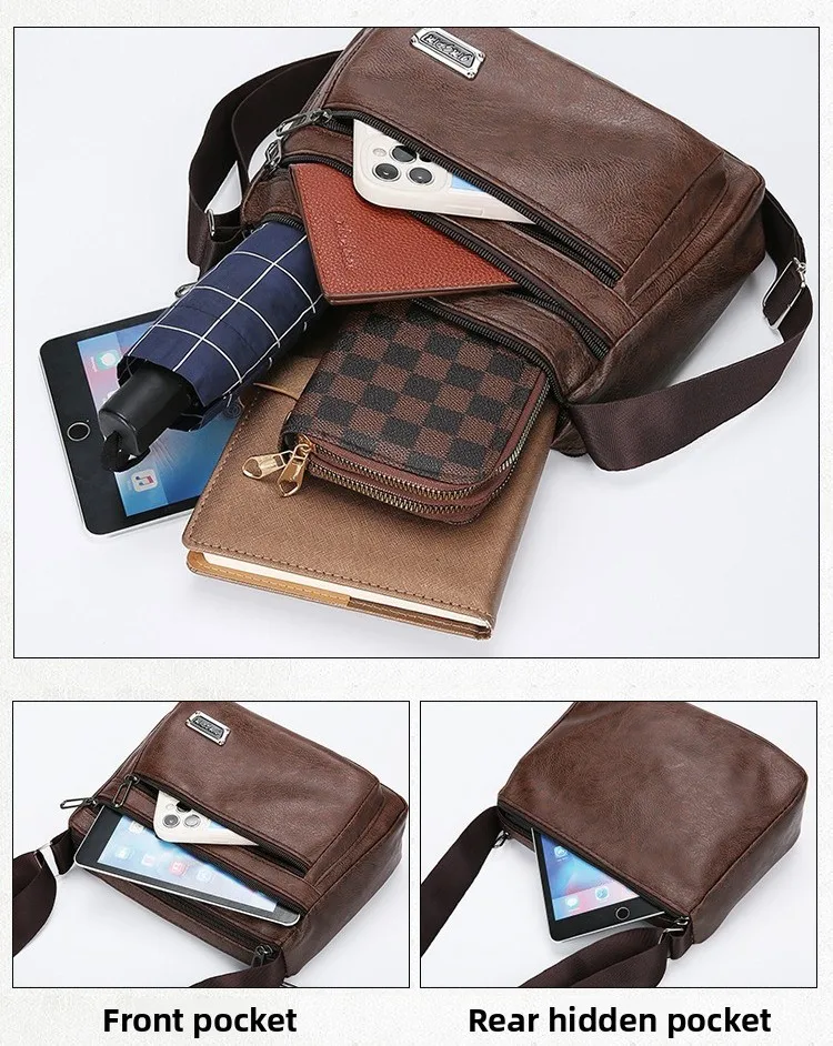 New Casual Men's Single-shoulder Bag, PU Horizontal Large-capacity Crossbody Bag, Simple Water-resistant Business Portable Bag