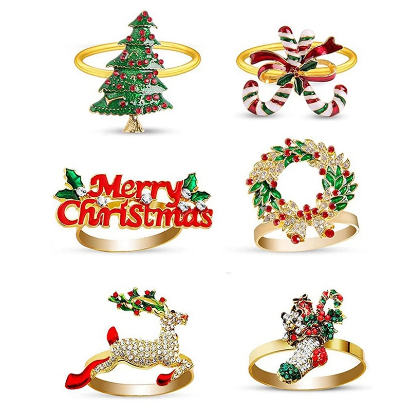 

Christmas Napkin Rings Of Set 12, Delicate Table Decors For Christmas Holiday Wedding Banquet Birthday Daily Table Deco